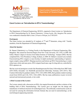 Guest Lecture on 'Introduction to DNA Nanotechnology'