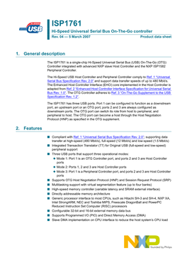 ISP1761 Hi-Speed Universal Serial Bus On-The-Go Controller Rev