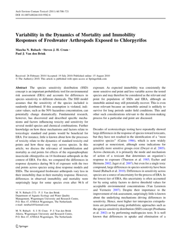 Variability in the Dynamics of Mortality and Immobility Responses of Freshwater Arthropods Exposed to Chlorpyrifos