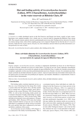 Diet and Feeding Activity of Acestrorhynchus Lacustris (Lütken, 1875) (Characiformes, Acestrorhynchidae) in the Water Reservoi