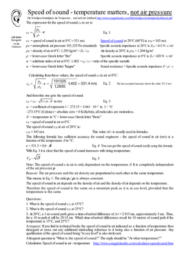 Speed of Sound - Temperature Matters, Not Air Pressure Die Schallgeschwindigkeit, Die Temperatur