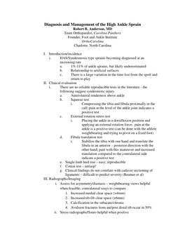 Diagnosis and Management of the High Ankle Sprain Robert B