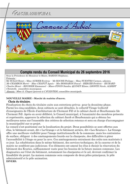 CONSEIL MUNICIPAL Compte Rendu Du Conseil Municipal Du 26