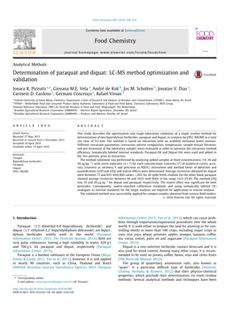 Determination of Paraquat and Diquat: LC-MS Method Optimization and Validation ⇑ Ionara R