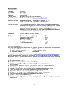 SCB255 Course Title: Cell Biology Department