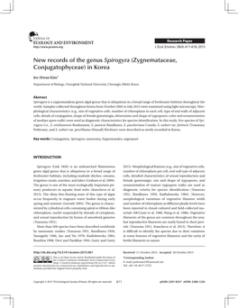 New Records of the Genus Spirogyra (Zygnemataceae, Conjugatophyceae) in Korea