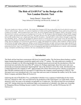 The Role of LS-DYNA® in the Design of the New London Electric Taxi