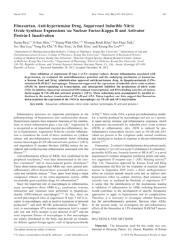 Fimasartan, Anti-Hypertension Drug, Suppressed Inducible Nitric Oxide