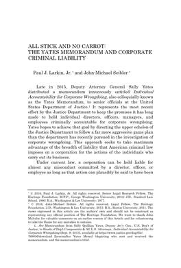 The Yates Memorandum and Corporate Criminal Liability