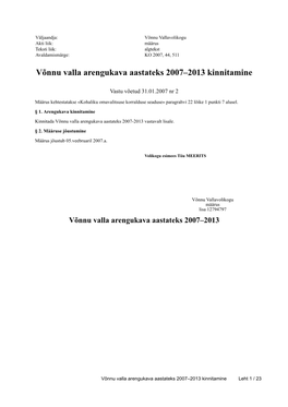 Võnnu Valla Arengukava Aastateks 2007–2013 Kinnitamine