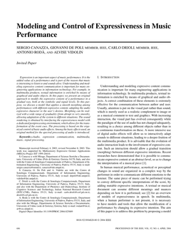 Modeling and Control of Expressiveness in Music Performance