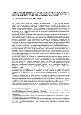 La Arquitectura “Monumental” De La Ciudad De La Plata a Traves Del Ejercicio Independiente De Los Profesionales Italianos Durante El Periodo Fundacional