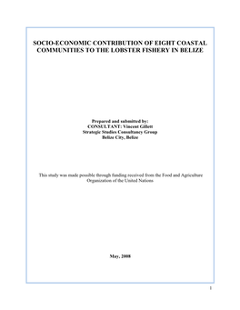 Socio-Economic Contribution of Eight Coastal Communities to the Lobster Fishery in Belize