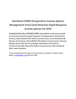 Cooperative Invasive Species Management Area) Early Detection Rapid Response Priority Species List 2010