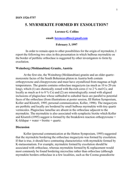 5. Myrmekite Formed by Exsolution?