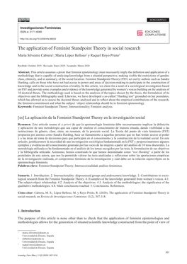 The Application of Feminist Standpoint Theory in Social Research María Silvestre Cabrera1; María López Belloso2 Y Raquel Royo Prieto3
