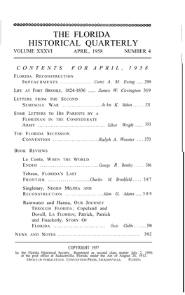 The Florida Historical Quarterly Volume Xxxvi April, 1958 Number 4