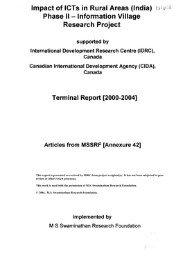 Impact of Icts in Rural Areas (India) Phase II — Information Village Research Project