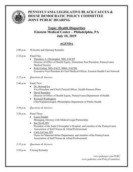 Health Disparities Einstein Medical Center – Philadelphia, PA July 10, 2019
