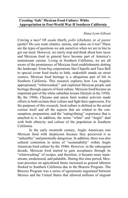 Mexican Food Culture: White Appropriation in Post-World War II Southern California