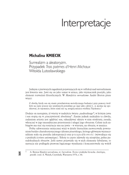 Surrealizm a Aleatoryzm. Przypadek Trois Poemes D 'Henri Michaux