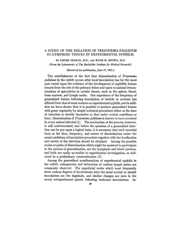 A Study of the Relation of Treponema Pallidum to Lymphoid Tissues in Experimental Syphilis