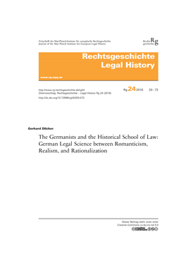 The Germanists and the Historical School of Law: German Legal Science Between Romanticism, Realism, and Rationalization