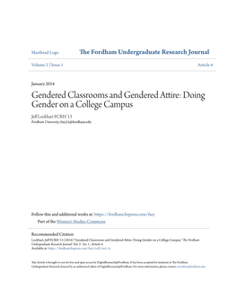 Doing Gender on a College Campus Jeff Lockhart FCRH '13 Fordham University, Furj15@Fordham.Edu