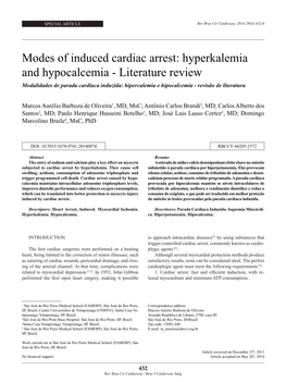 Hyperkalemia and Hypocalcemia - Literature Review Modalidades De Parada Cardíaca Induzida: Hipercalemia E Hipocalcemia - Revisão De Literatura