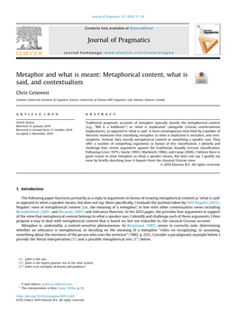 Metaphor and What Is Meant: Metaphorical Content, What Is Said, and Contextualism