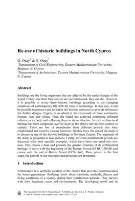 Re-Use of Historic Buildings in North Cyprus