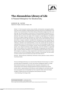 The Alexandrian Library of Life a Flawed Metaphor for Biodiversity