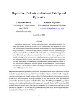 Reputation, Bailouts, and Interest Rate Spread Dynamics