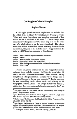 Carl Ruggles's Cadential Complex*