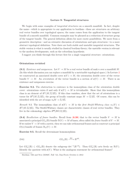 Lecture 9: Tangential Structures We Begin with Some Examples Of