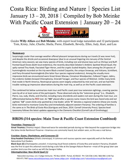 Species List January 13 – 20, 2018│Compiled by Bob Meinke with Pacific Coast Extension | January 20 – 24