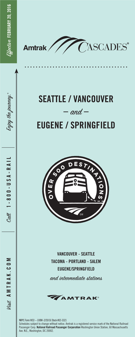 Amtrak Cascades-Seattle-Vancouver-Eugene-Springfield-February202016