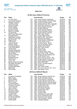 Campionato Italiano Assoluto Open 2020 (Riccione) - 3° Giornata