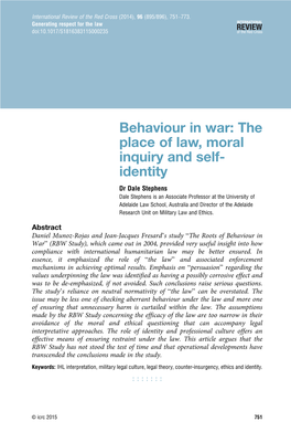 Behaviour in War: the Place of Law, Moral Inquiry and Self- Identity