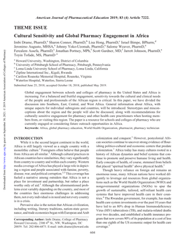 THEME ISSUE Cultural Sensitivity and Global Pharmacy Engagement In
