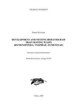 Development and Nesting Behaviour of Trap-Nesting Wasps (Hymenoptera: Vespidae: Eumeninae)