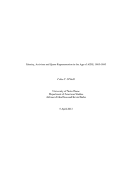 Identity, Activism and Queer Representation in the Age of AIDS, 1985-1995