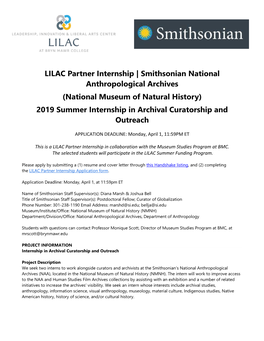 Smithsonian National Museum of Natural History Internship 2019