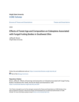 Effects of Forest Age and Composition on Coleoptera Associated with Fungal Fruiting Bodies in Southwest Ohio