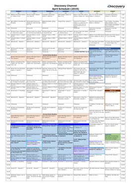 Discovery Channel April Schedule (2019)