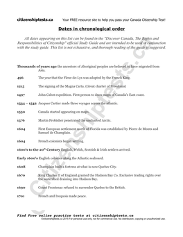 Dates in Chronological Order