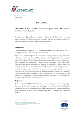 CHIARIMENTI OGGETTO: Egpa N. 45/2020 –Servizi Media Per Il Gruppo