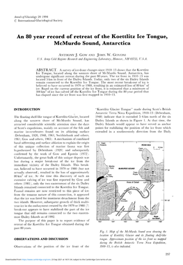 An 80 Year Record of Retreat of the Koettlitz Ice Tongue, Mcmurdo Sound, Antarctica