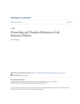 Ownership and Transfer of Interests in Life Insurance Policies Lewis D