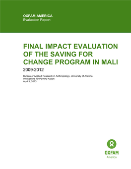 Final Impact Evaluation of the Saving for Change Program in Mali 2009-2012
